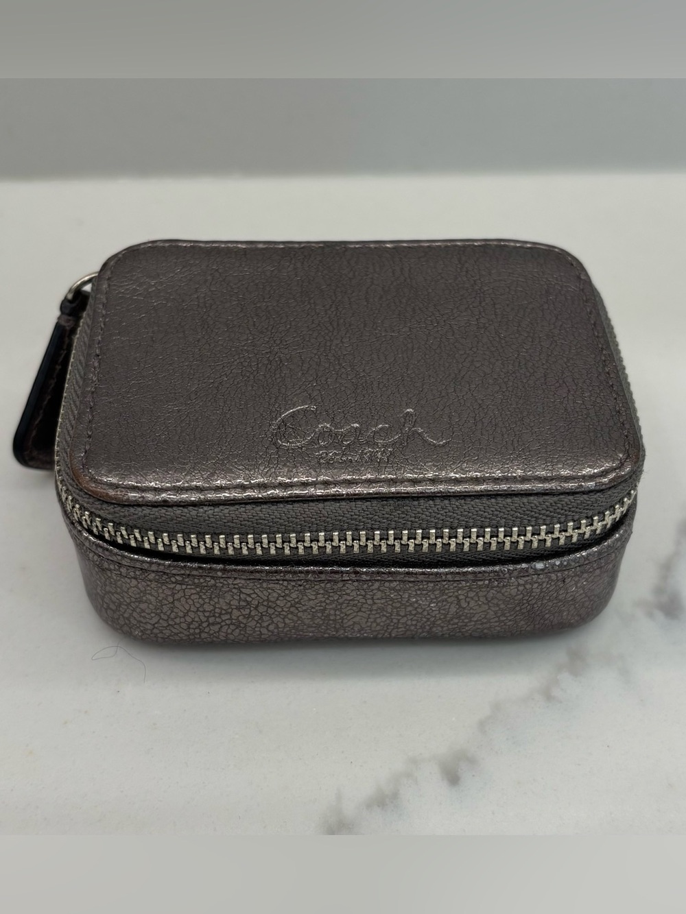 Coach Metallic Silver Mini Zip Pill Case - travel (missing inside containers)